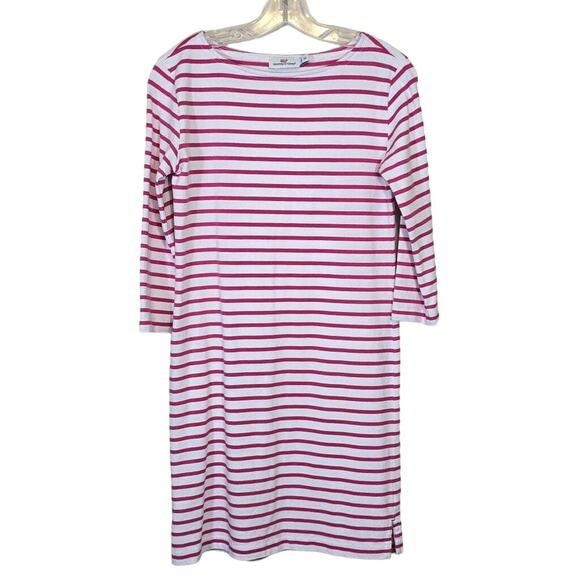 Vineyard Vines Women's Striped Knit T-Shirt Mini Dress Pink and White Size XS - Picture 1 of 5